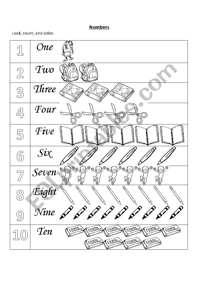 Numbers 1-10 worksheet