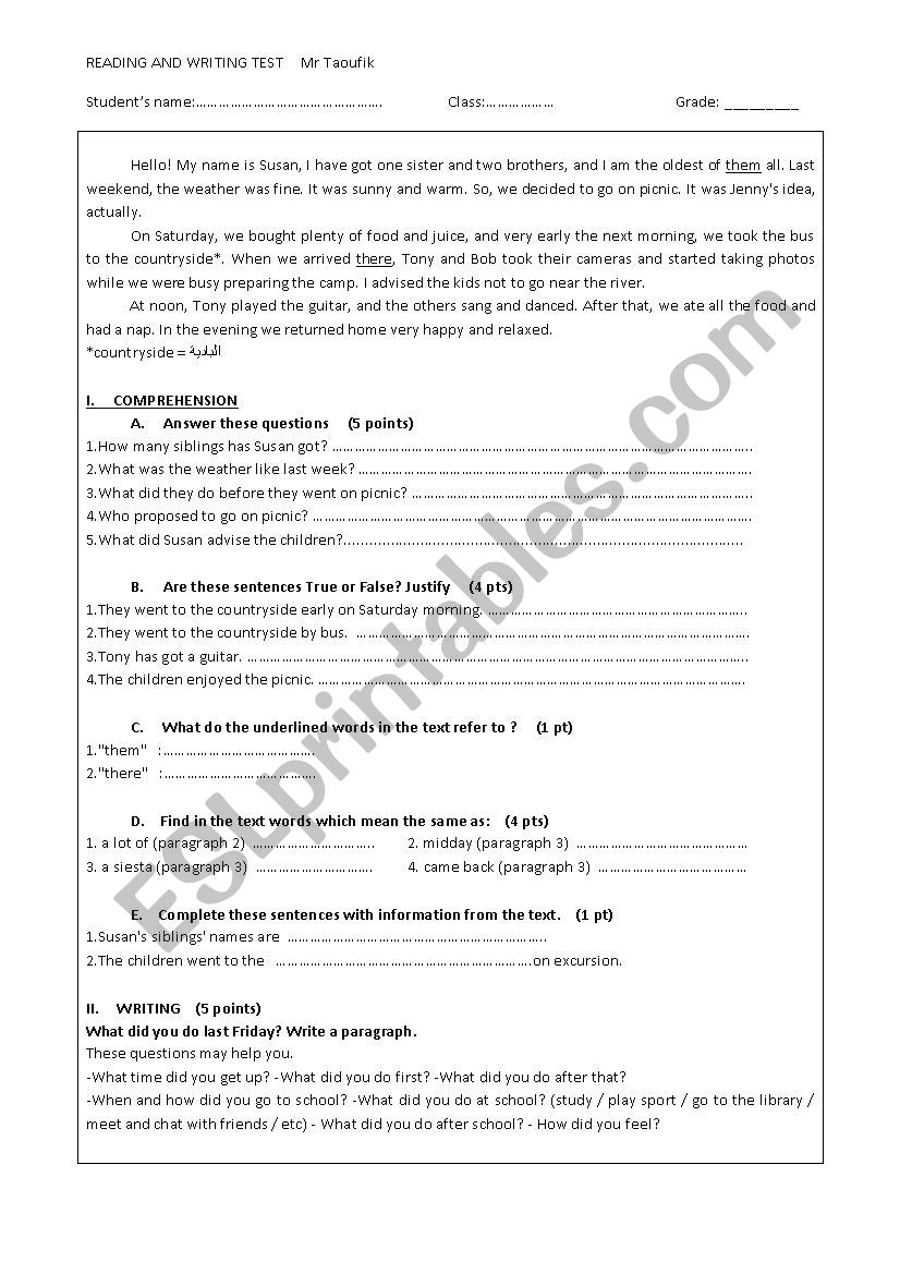 test worksheet