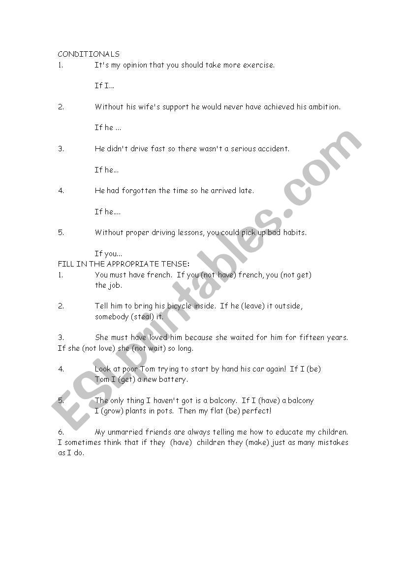MIXED CONDITIONALS worksheet