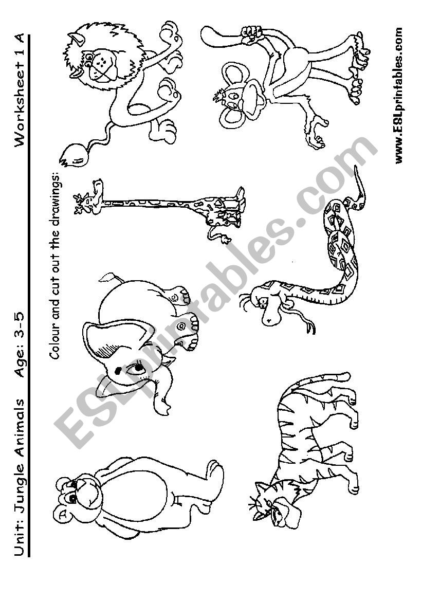 Jungle animals: cut and paste worksheet