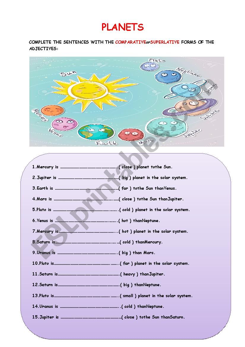 PLANETS Comparative Superlative Activity