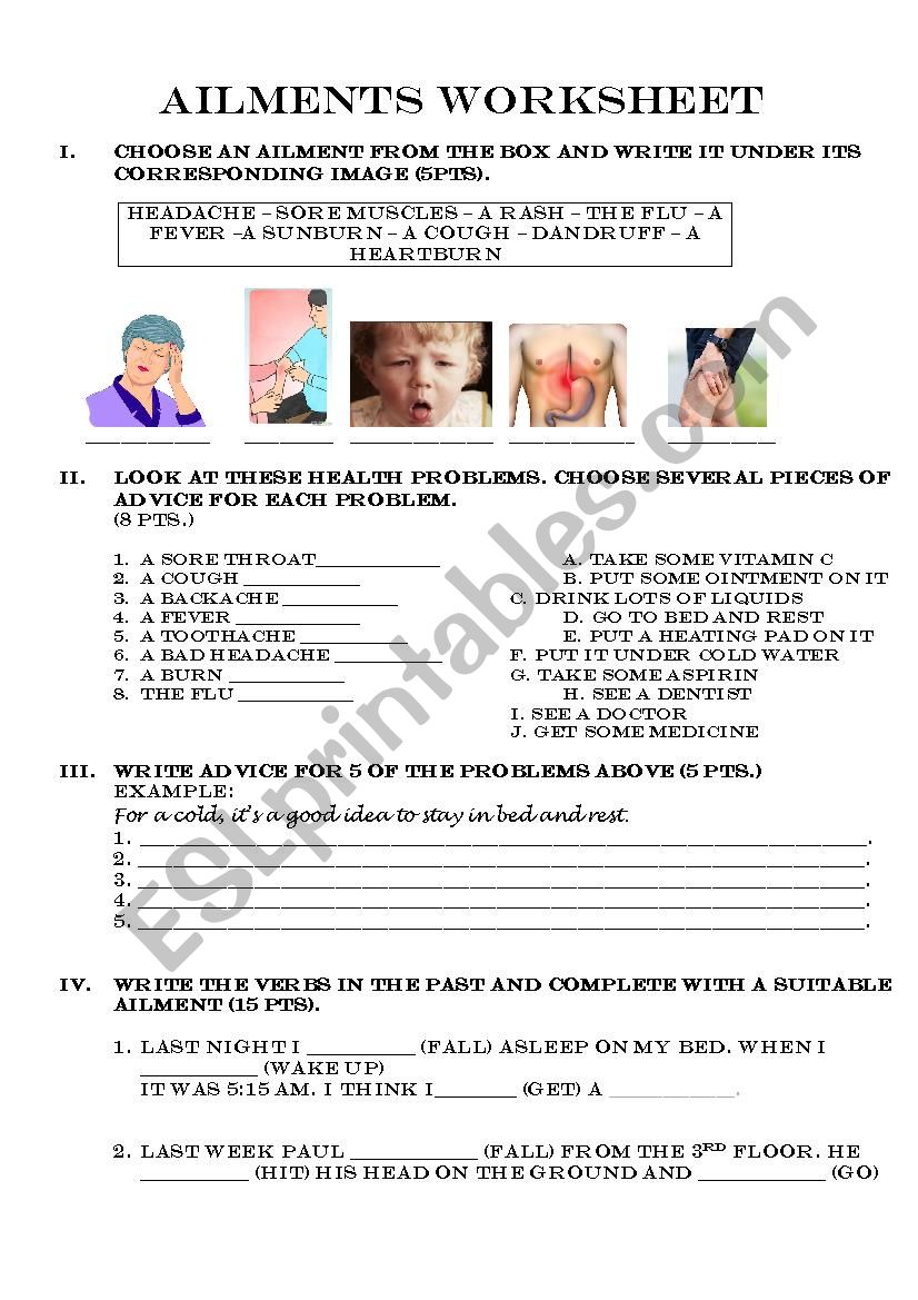 AILMENTS WORKSHEET worksheet