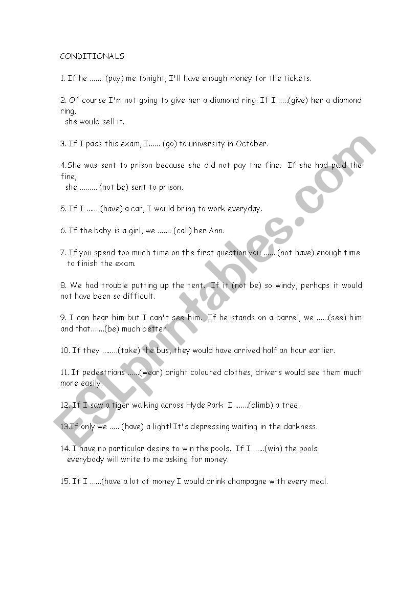 MIXED CONDITIONALS worksheet