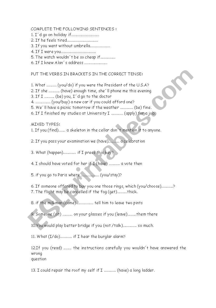 MIXED CONDITIONALS worksheet