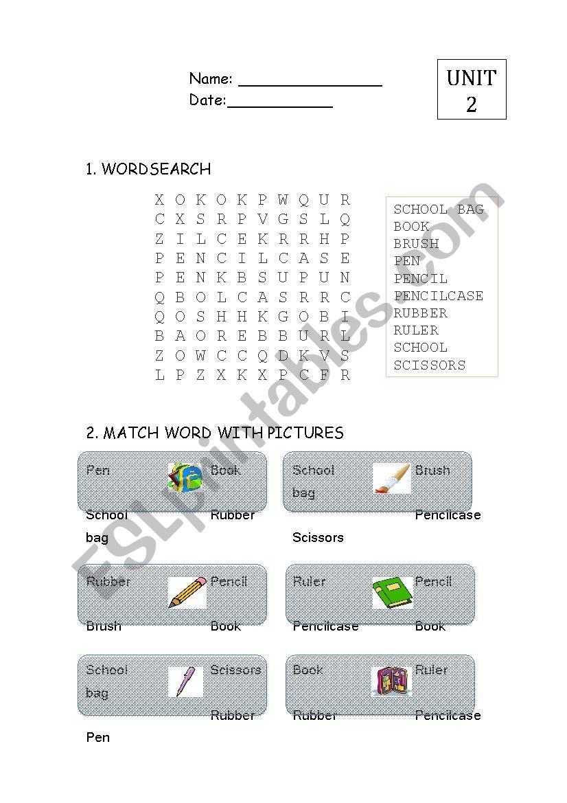 wordsearch & match word with picture -SCHOOL- slow learners