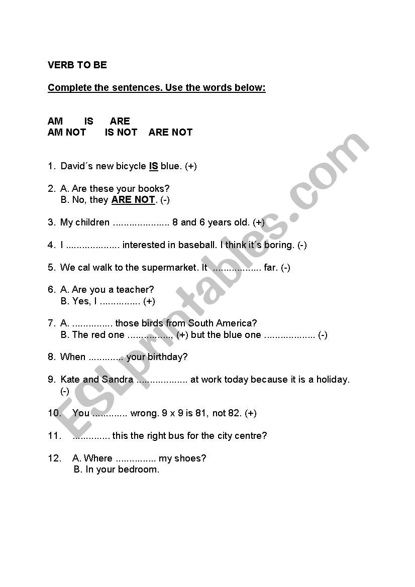 verb to be worksheet