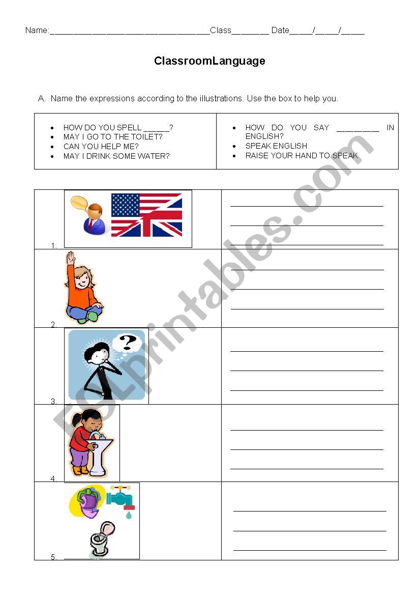 Classroom Language Exercise worksheet