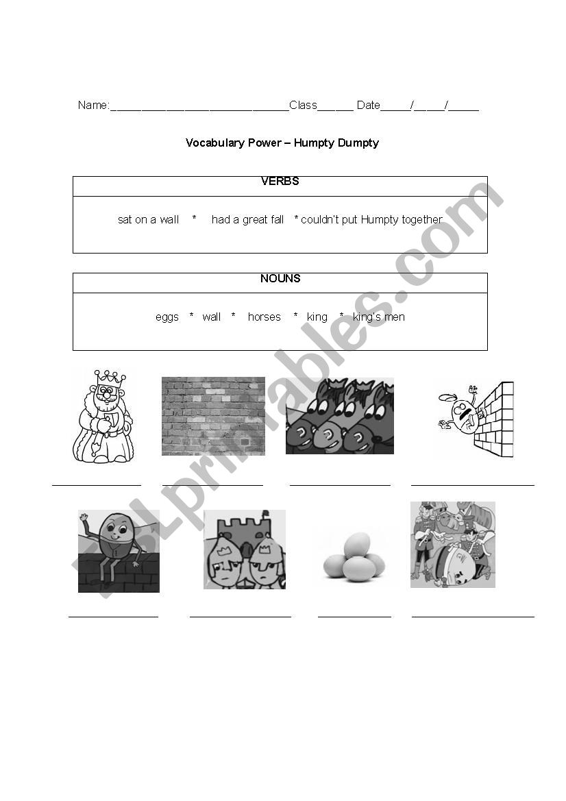 Humpty Dumpty Vocabulary Worksheet