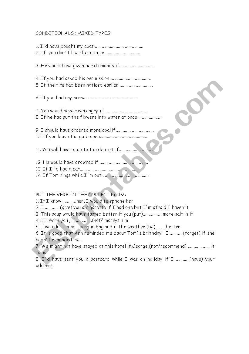 MIXED CONDITIONALS worksheet