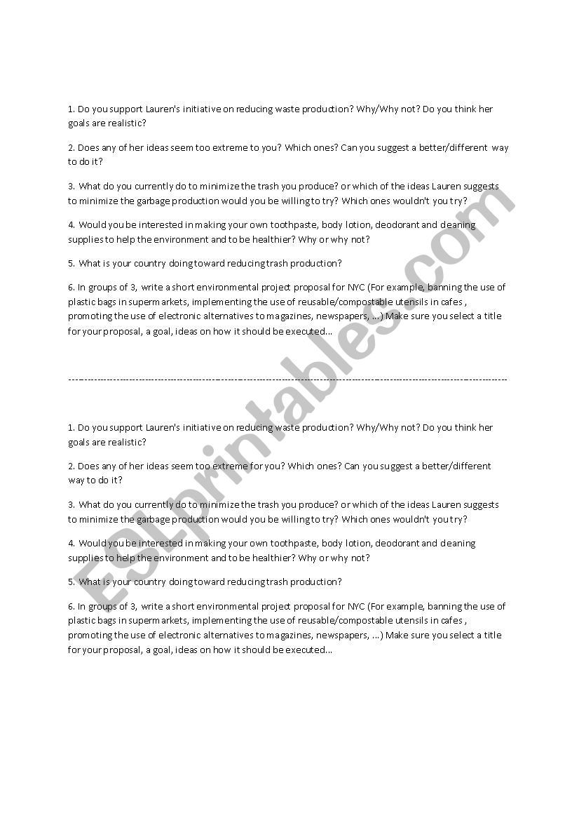 Lauren Singer  worksheet