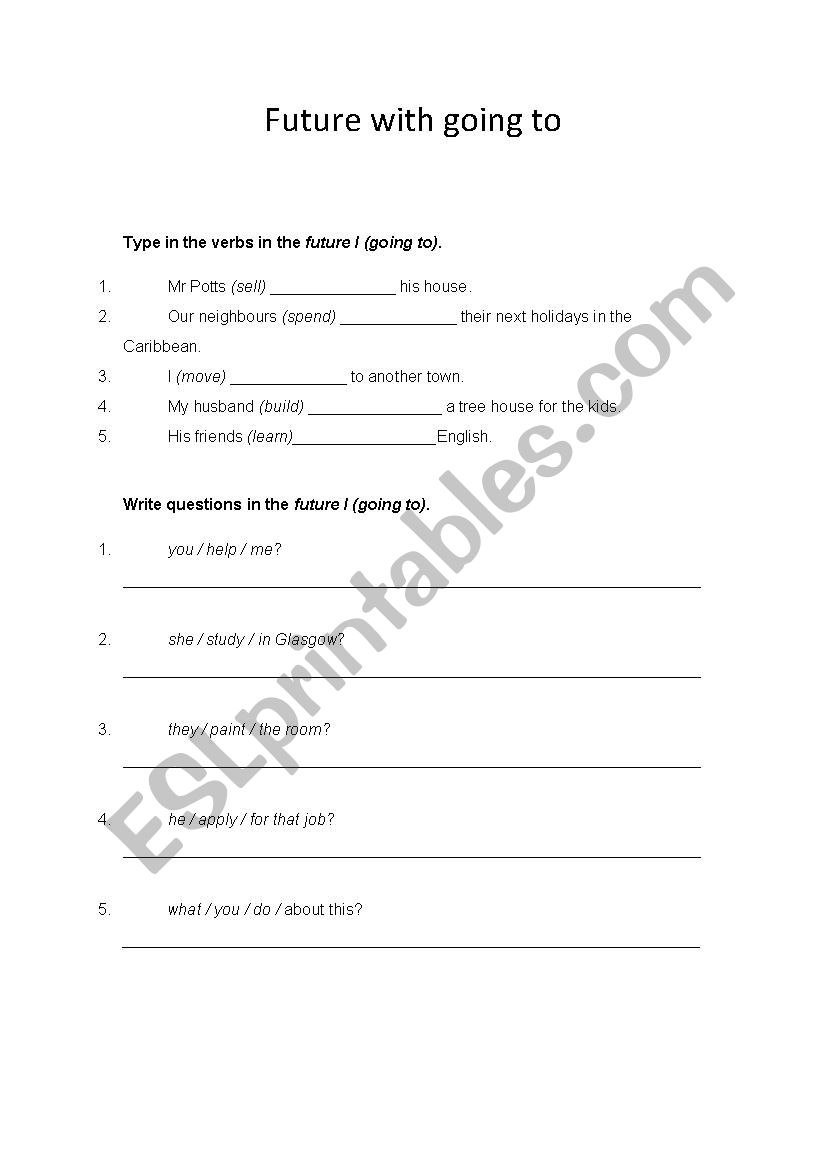 Future with Will or Going to worksheet
