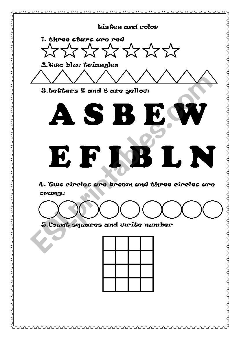 Shapes, colours and numbers worksheet