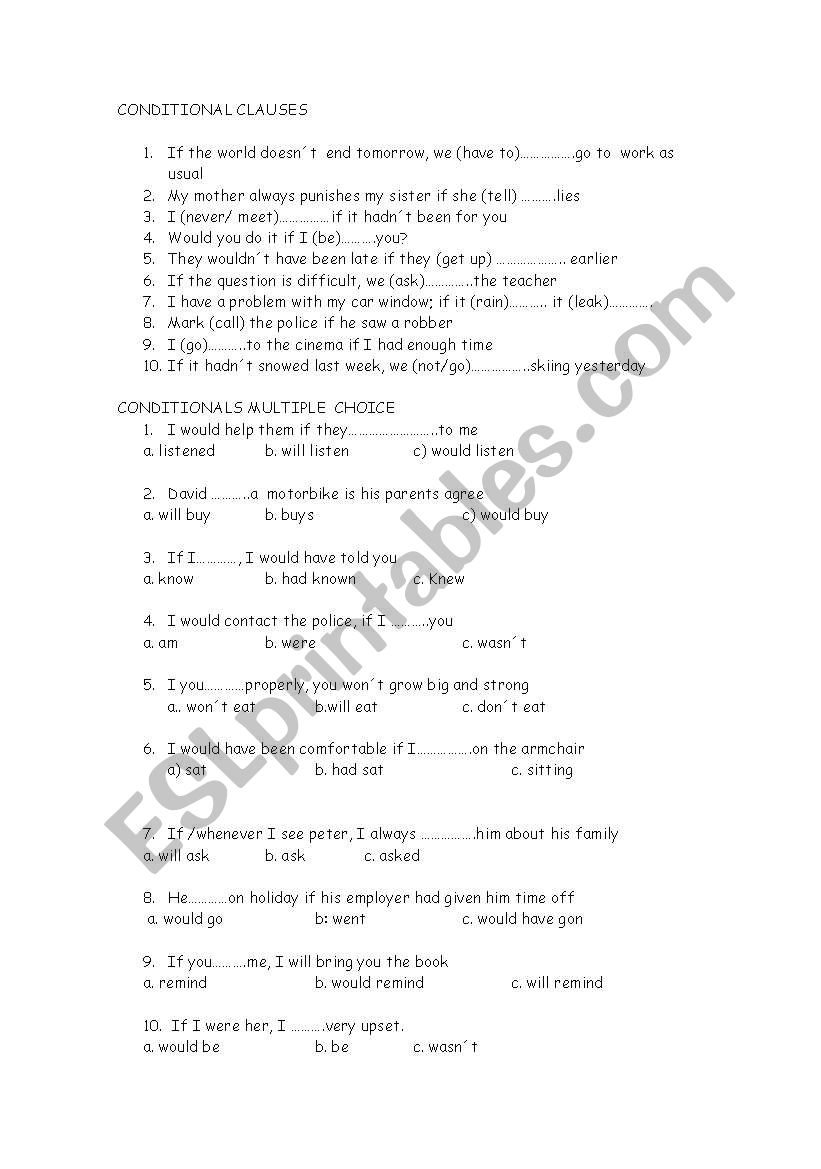 MIXED CONDITIONALS TYPES worksheet