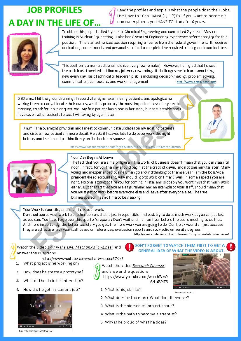 Job profiles worksheet