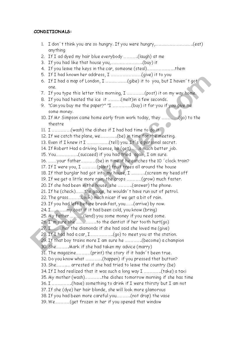 MIXED CONDITIONALS worksheet