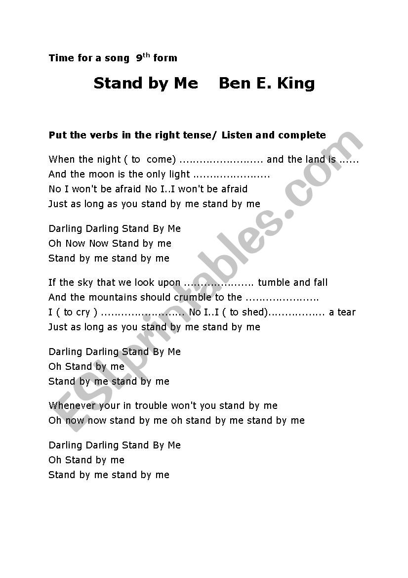 stand by me worksheet