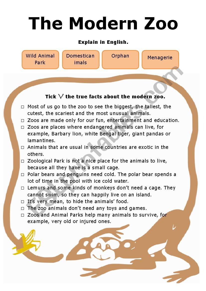 The Modern Zoo worksheet