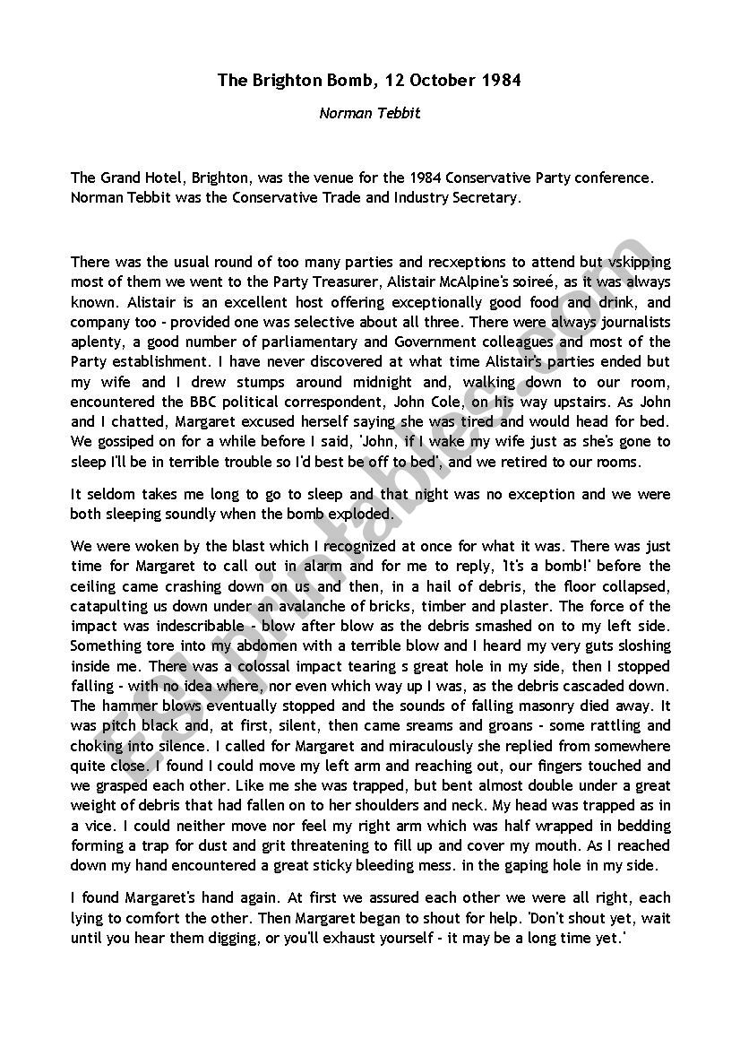 Bombing in Ireland worksheet
