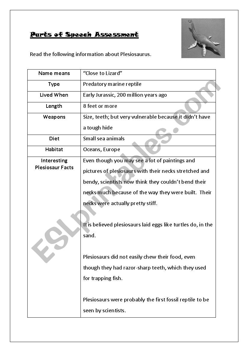 Parts of Speech  worksheet