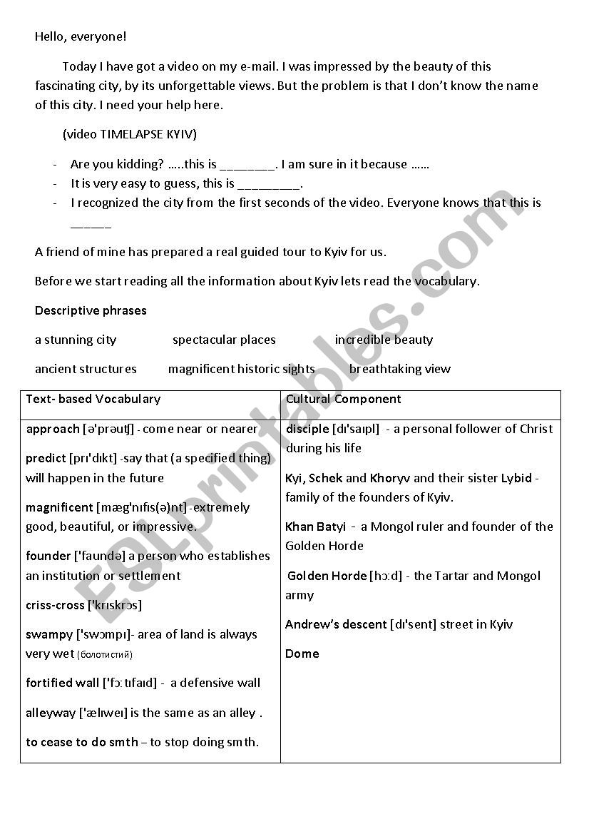 KYIV (cities of UKRAINE) worksheet