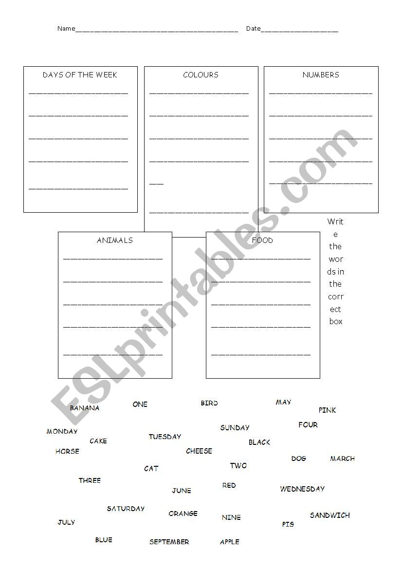 Free Printable Esl Vocabulary Worksheets