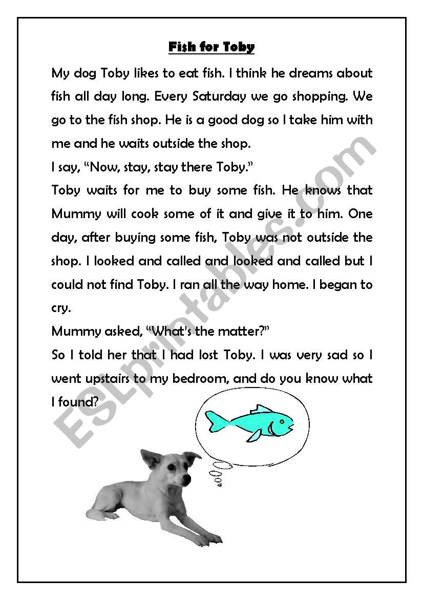 Fish for Toby Comprehension worksheet