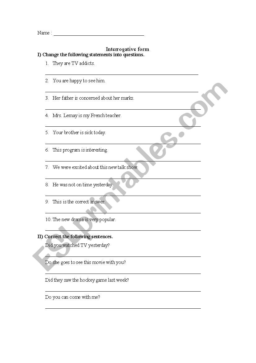 Exercises on Interrogative Form