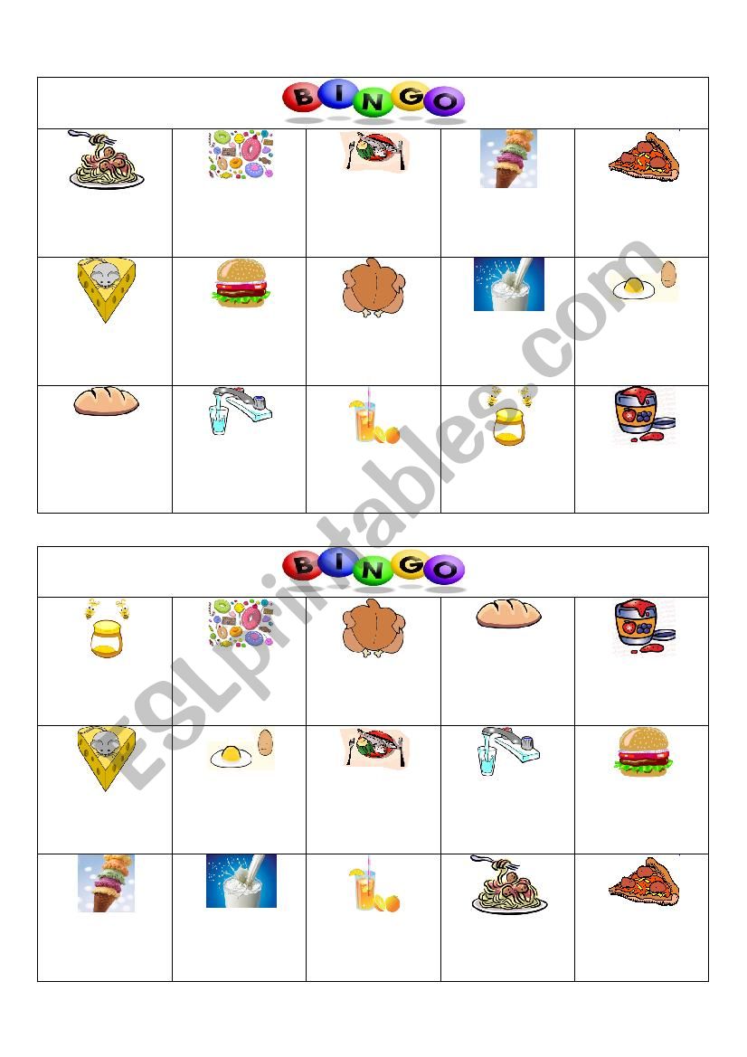 Bingo-food worksheet