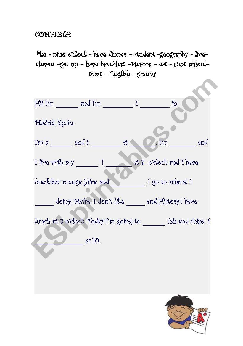 Daily routines worksheet