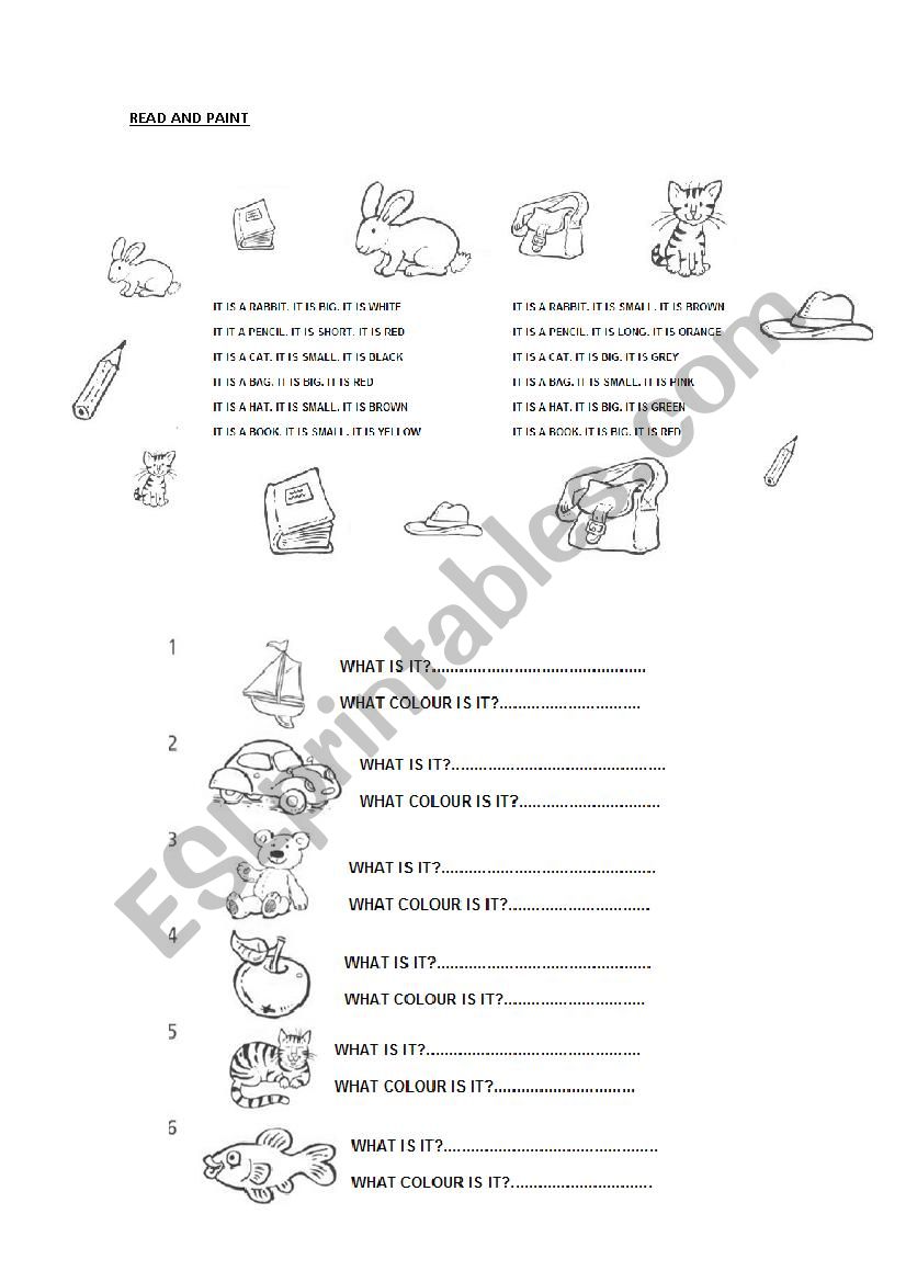 Colours, adjectives and toys worksheet