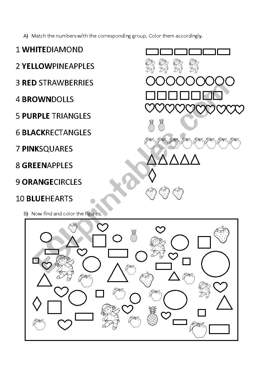 Numbers, Colors and Shapes worksheet