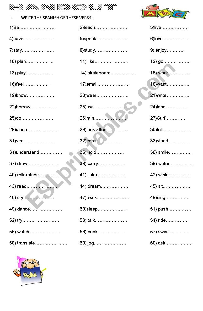 verbs esl worksheet by jhenriquez