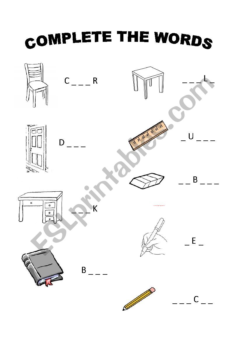 school objects worksheet