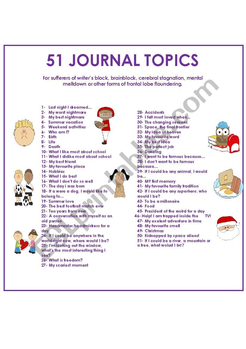 Jounal Topics  worksheet