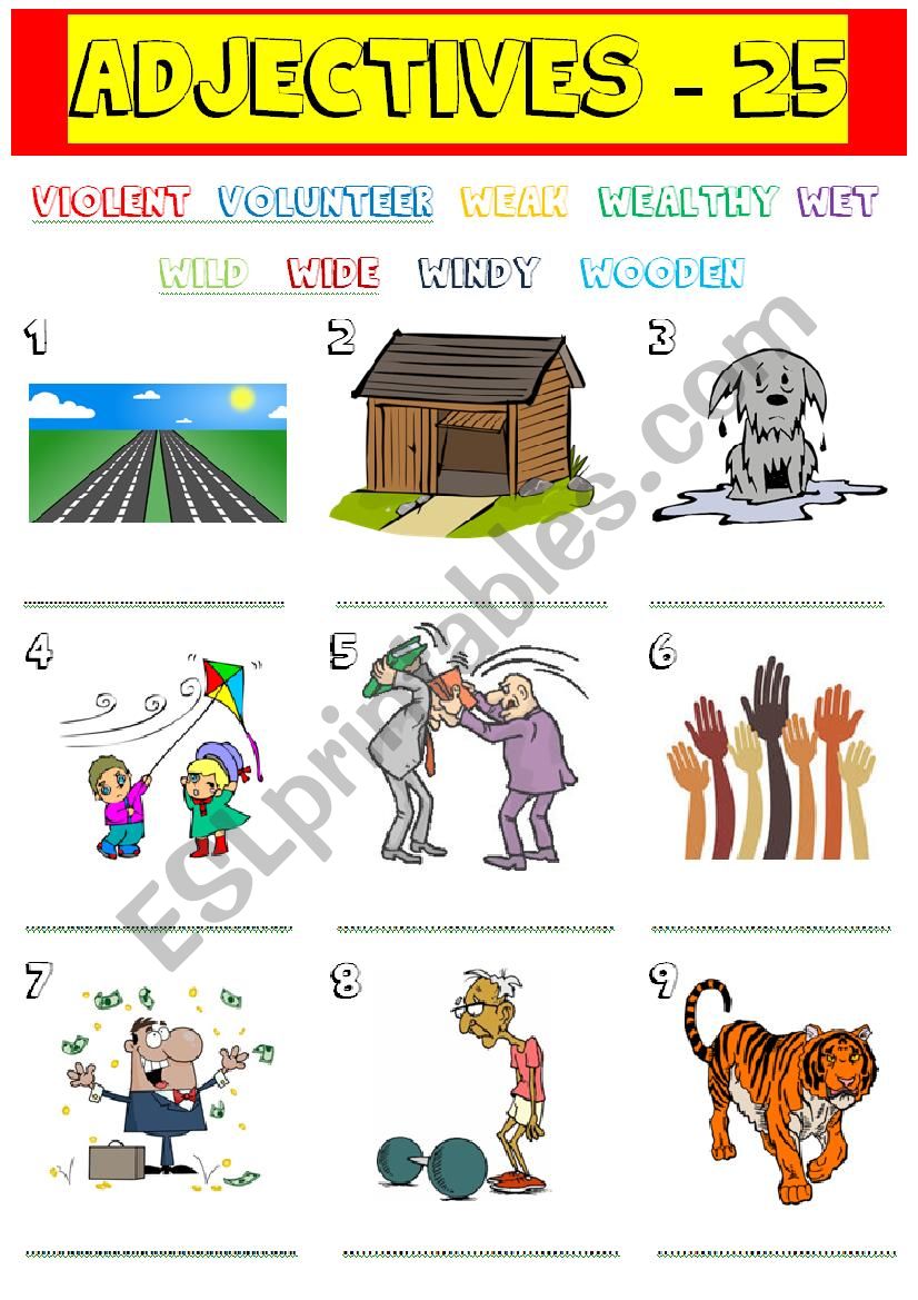 adjectives - 25 worksheet