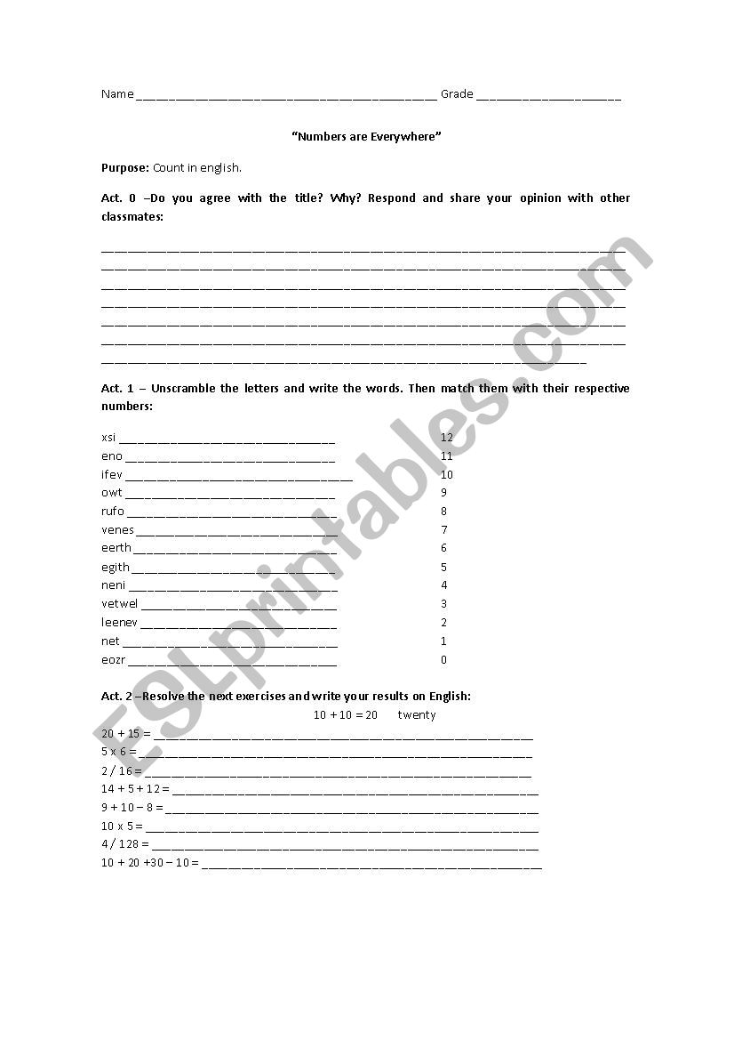 Numbers Everywhere Worksheet