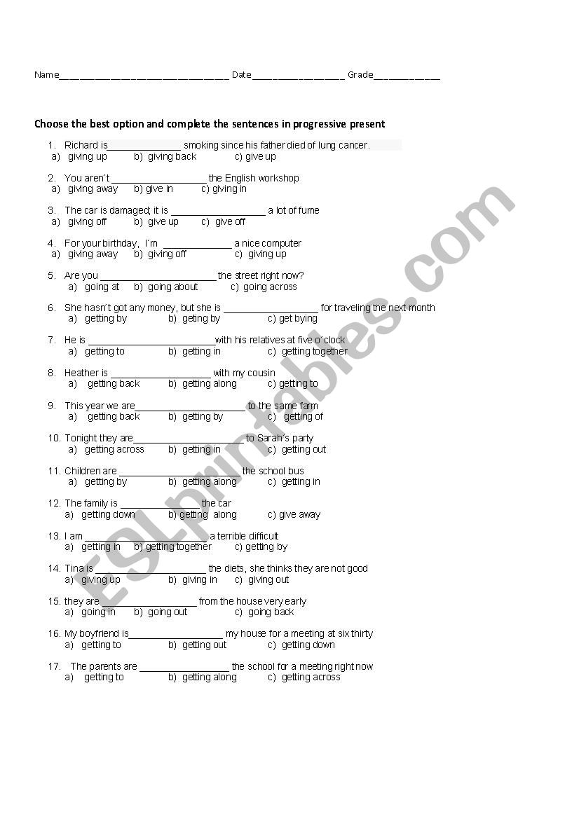 phrasal verbs worksheet