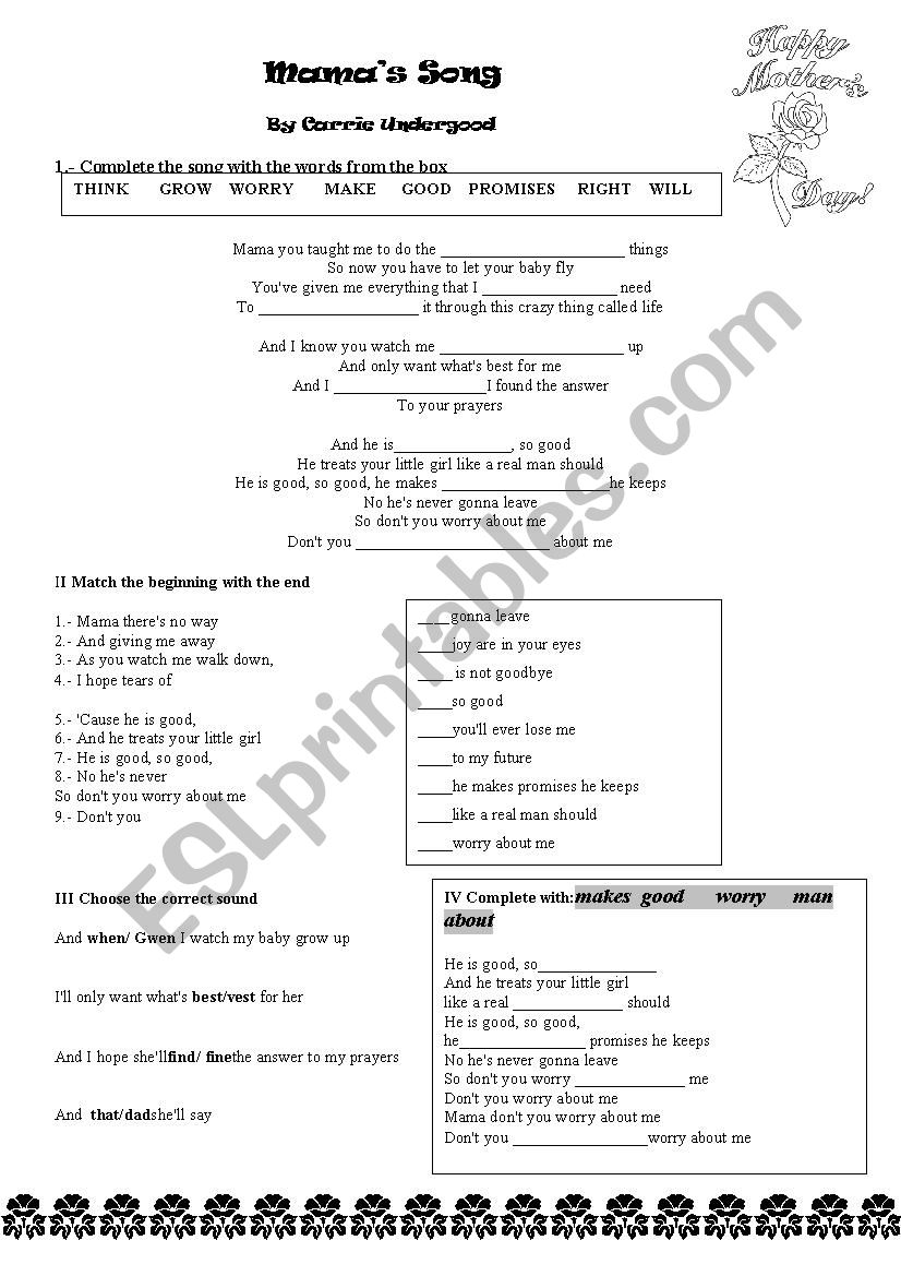 Mamas Song worksheet