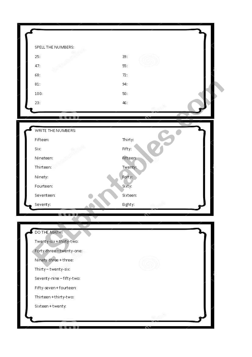 Numbers 1-100 worksheet