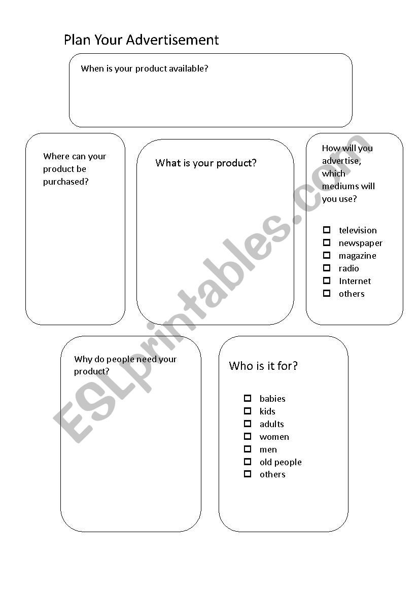 plan your advertisement worksheet