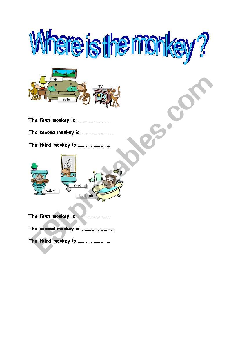 Where is the monkey ? 1/4 worksheet
