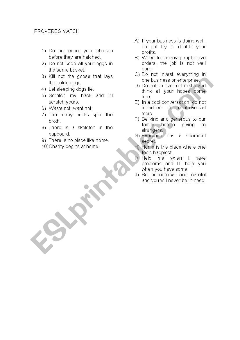 Proverbs Match worksheet