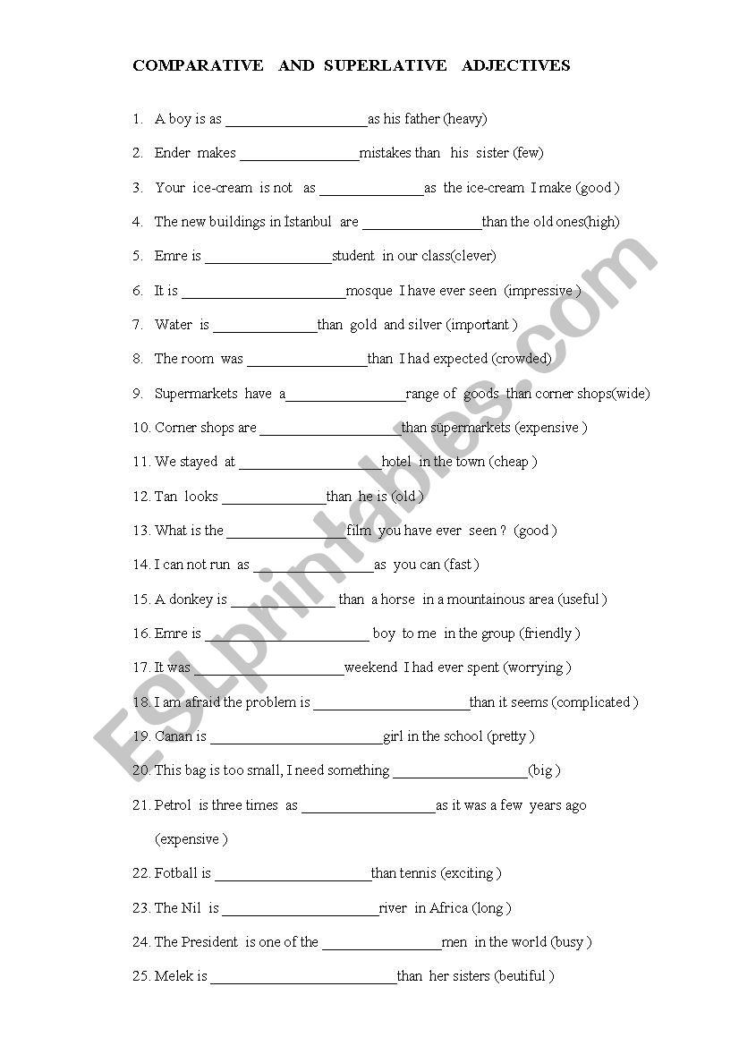 comparative and superlative worksheet