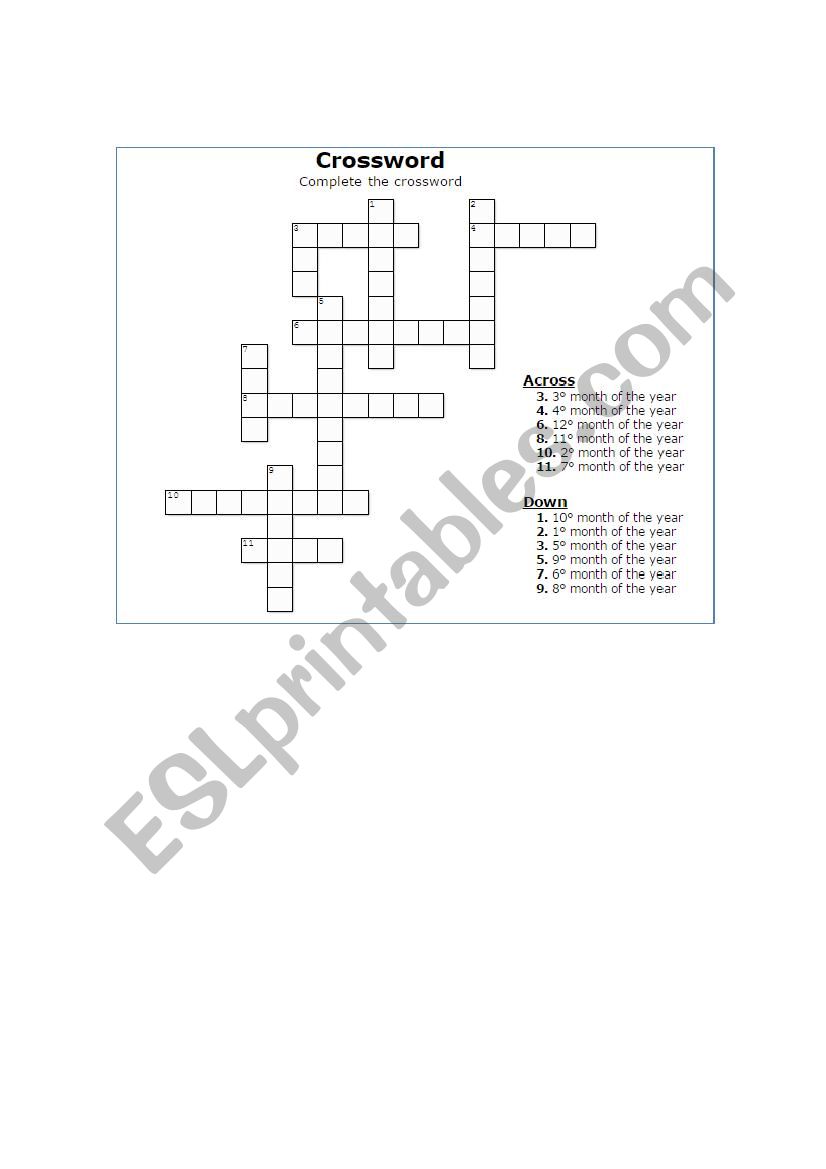 Crossword - Months worksheet