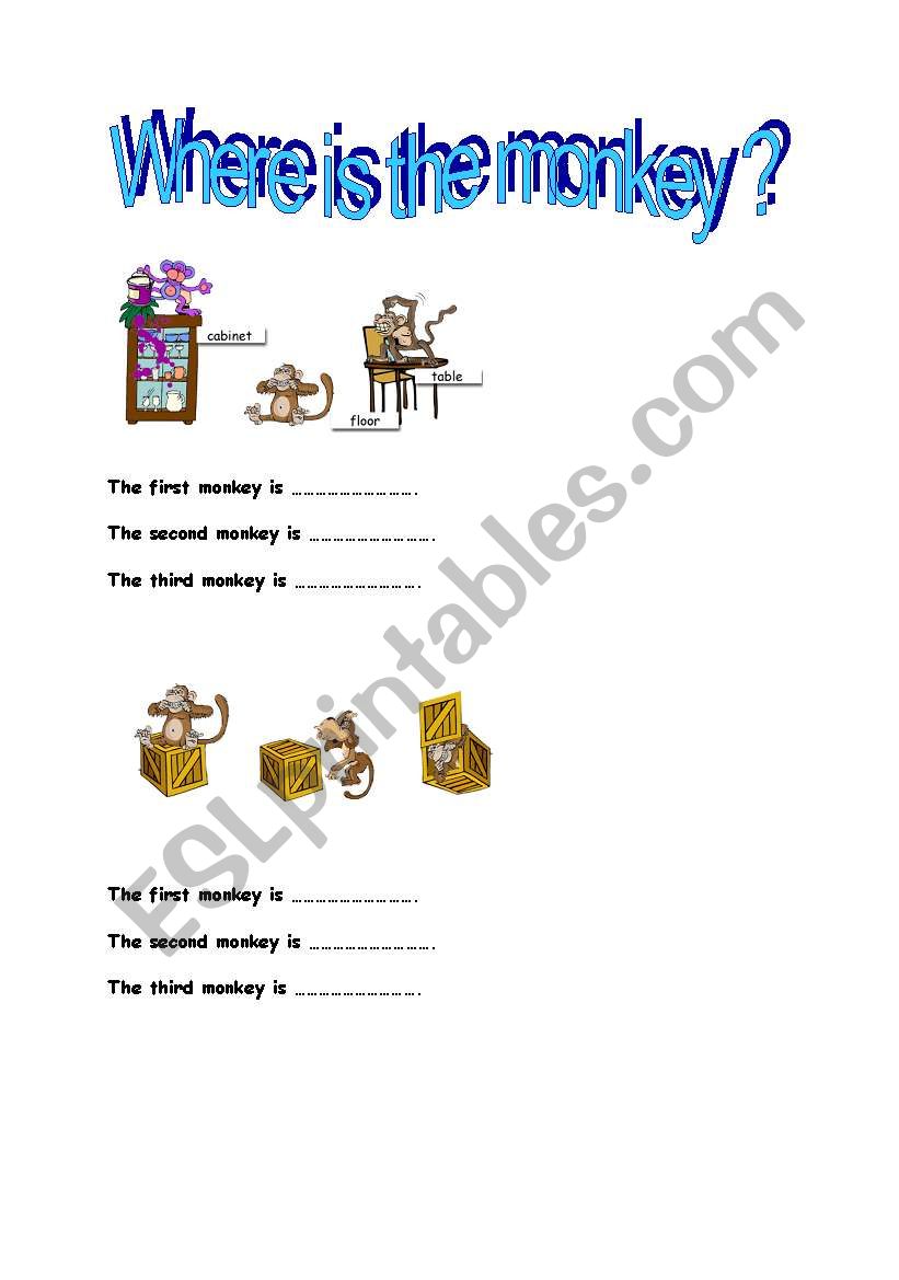 Where is the monkey ? 2/4 worksheet