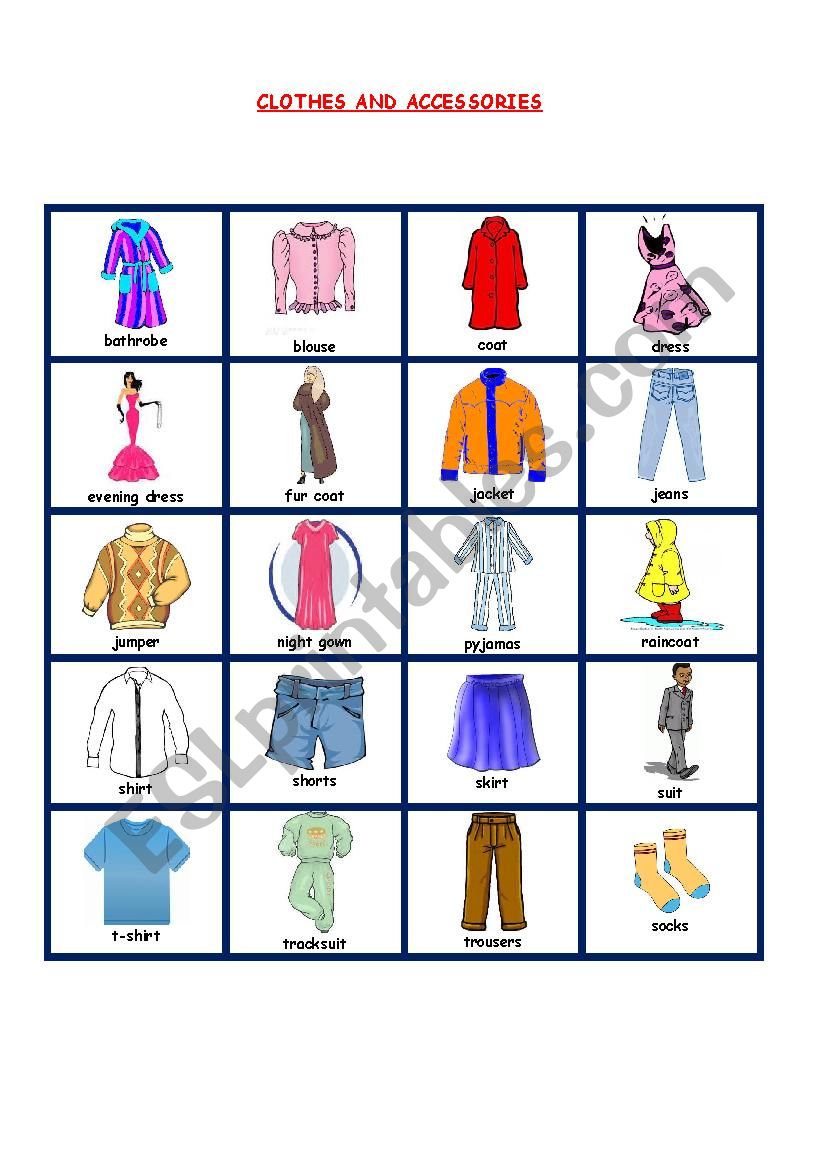 CLOTHES AND ACCESSORIES worksheet