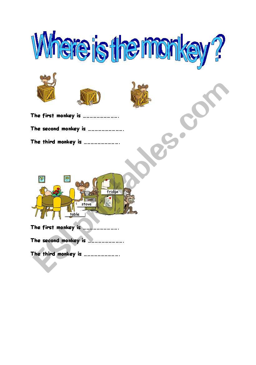 Where is the monkey ? 3/4 worksheet
