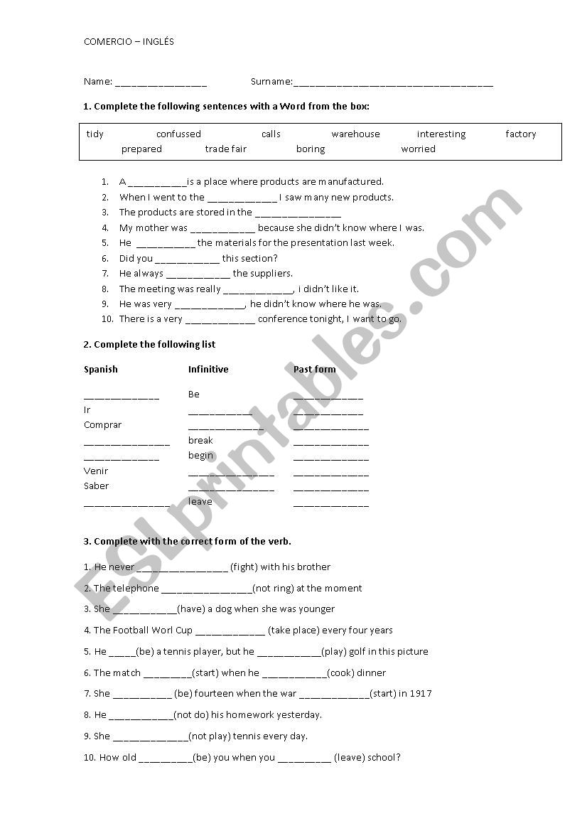 grammar and voc test worksheet