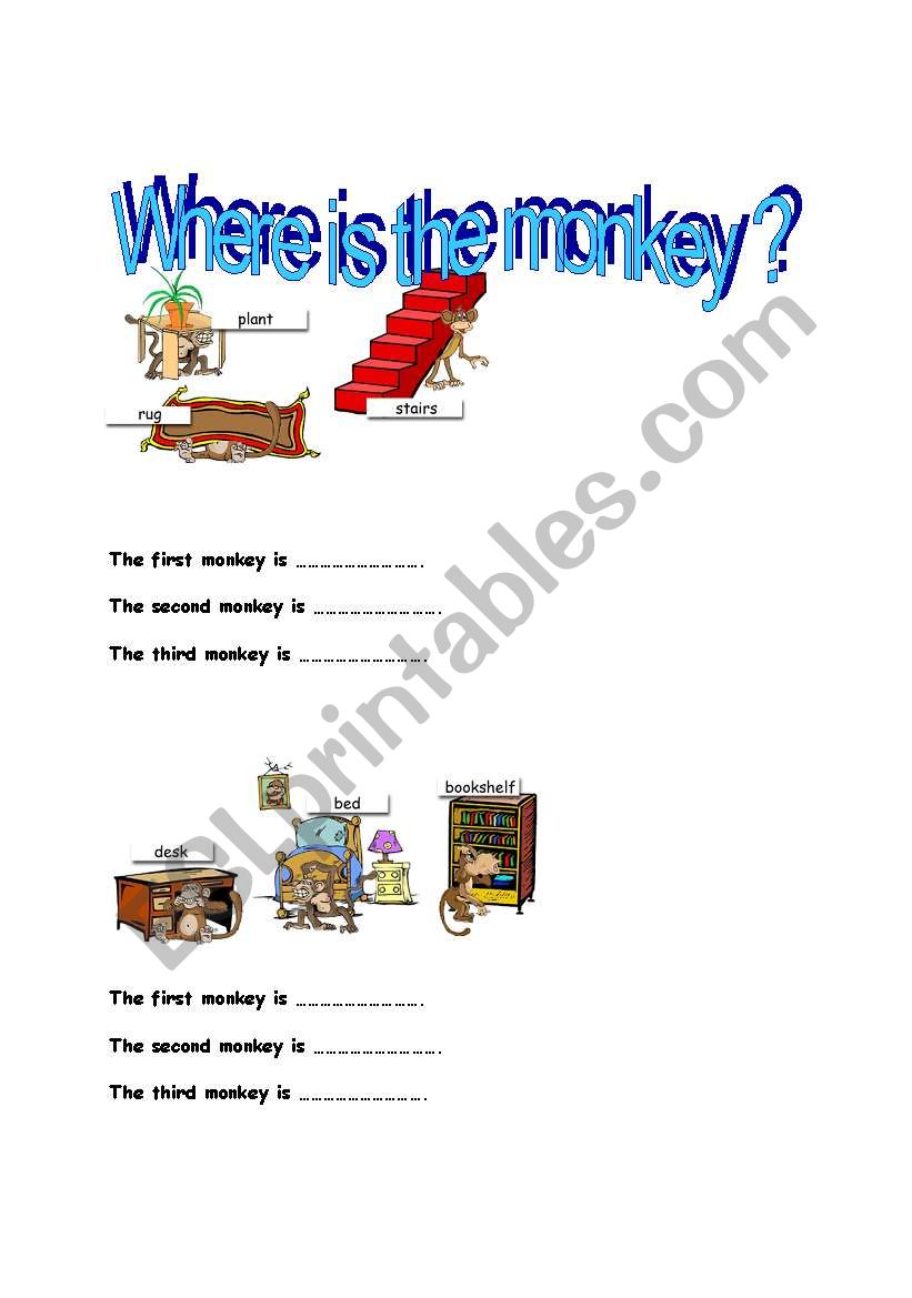 Where is the monkey ? 4/4 worksheet