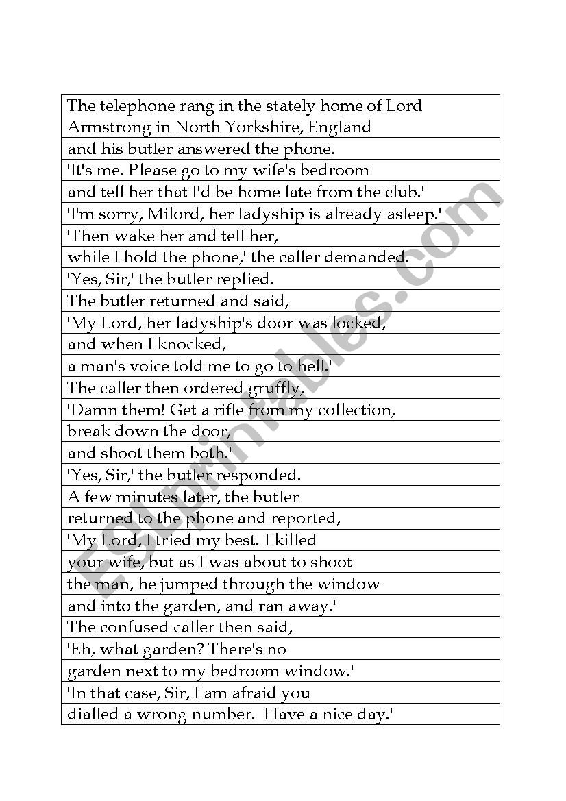 Telephone - anecdote worksheet